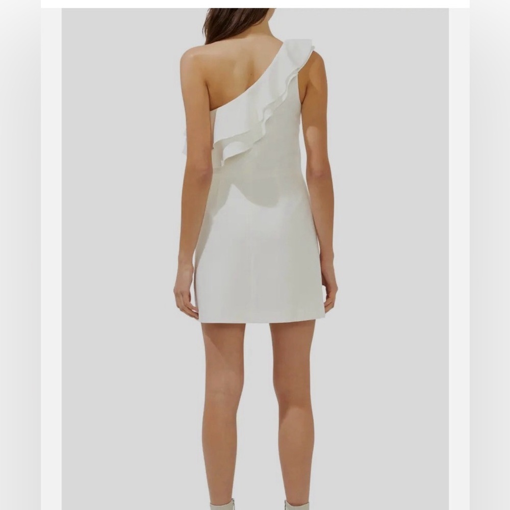 French Connection Women's Whisper Asymmetrical Ruffle Neck Dress, White size 4 - Picture 2 of 8